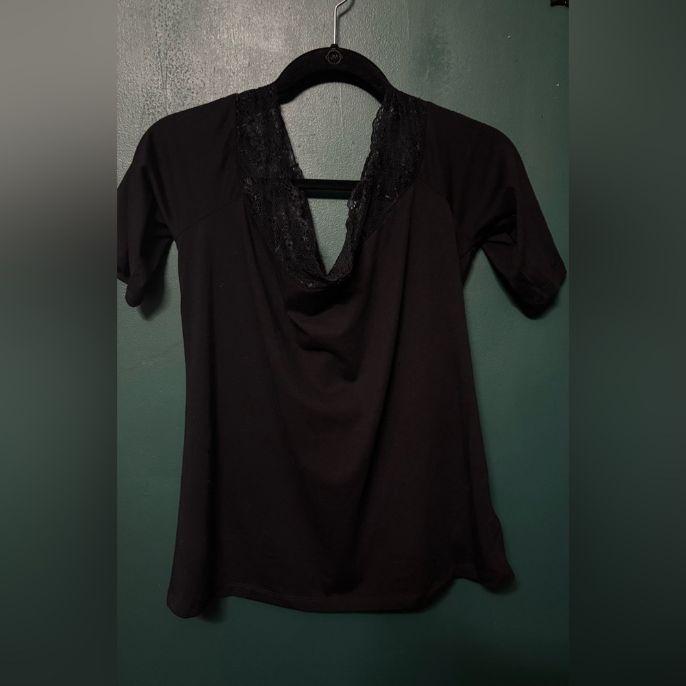 Michael Kors NWT Black V-Neck Top with Lace Trim